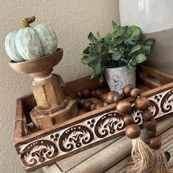 Rustic Farmhouse Boho Chic Fall Hand Carved Wooden Tray | Wooden Tray ... with Mastering the Technique of Whitewashing Wood for Authentic Farmhouse Look