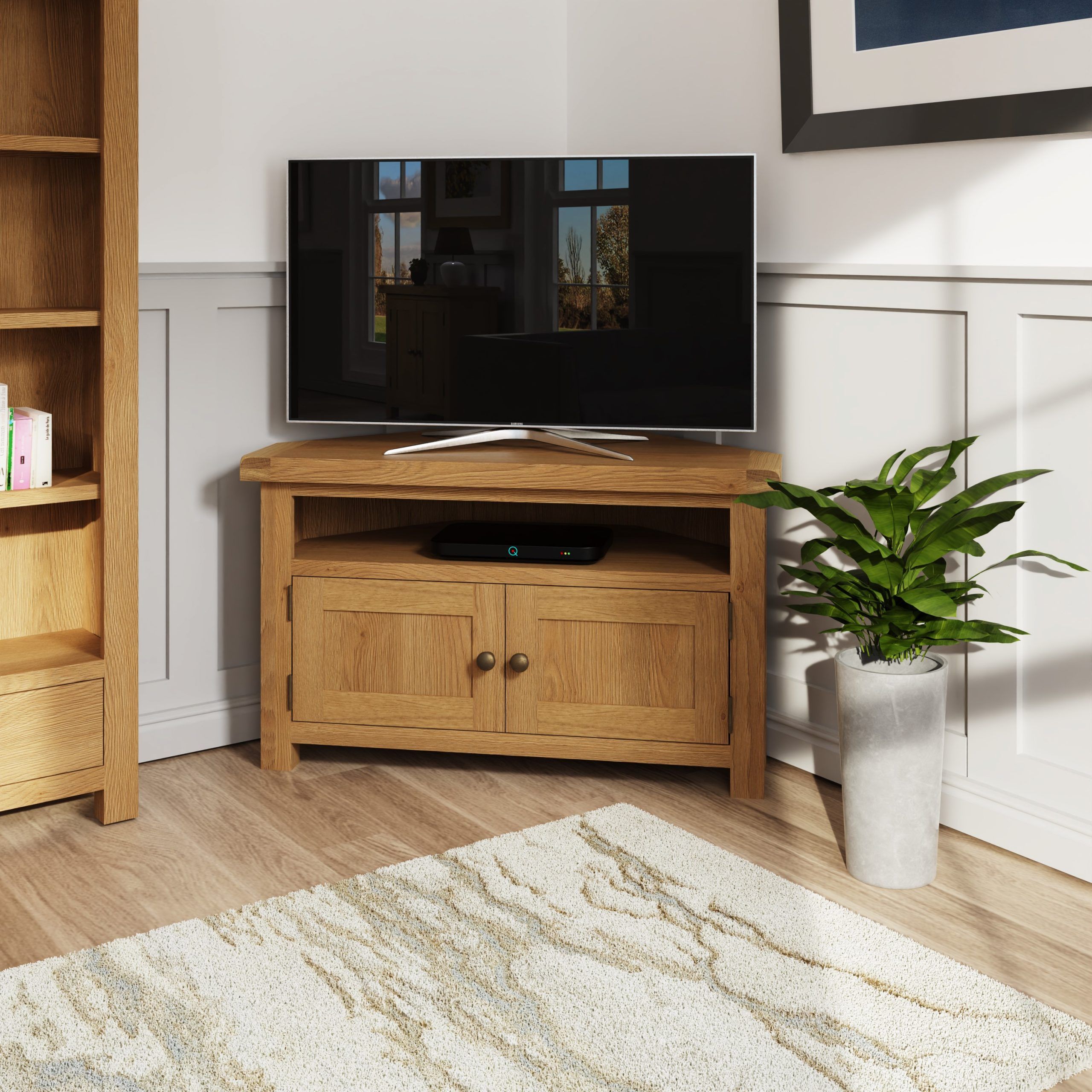 Rustic Oak Corner Tv Unit - Stylish &amp;amp; Space-Saving Entertainment - Oak ... with regard to Eagle Furniture Classic Oak 46.25&amp;quot; Tall Corner Tv Cart, Dark Oak