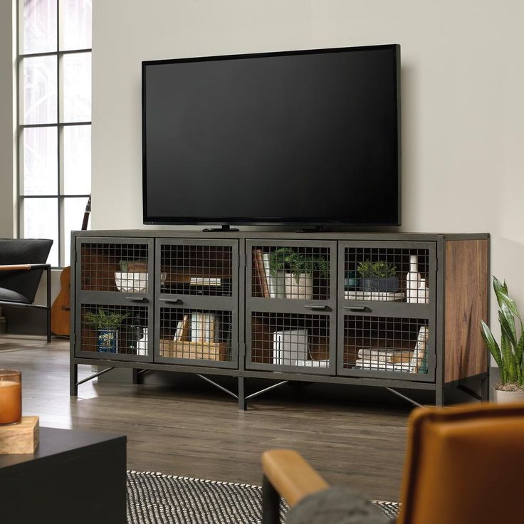 Sauder Boulevard Cafe 70 In. Vintage Oak Particle Board Tv Stand Fits ... within Sauder Boulevard Cafã© Credenza, For Tv&amp;#039;s Up To 70&amp;quot;, Vintage Oak Finish