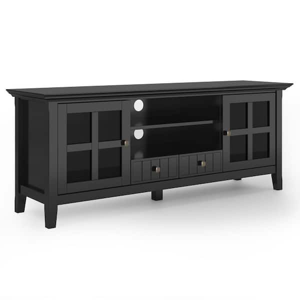 Simpli Home Acadian Solid Wood 60 In. Wide Transitional Tv Media Stand ... pertaining to Acadian Solid Wood 60 Inch Wide Tv Media Stand In Black For Tvs Up To 65 Inches