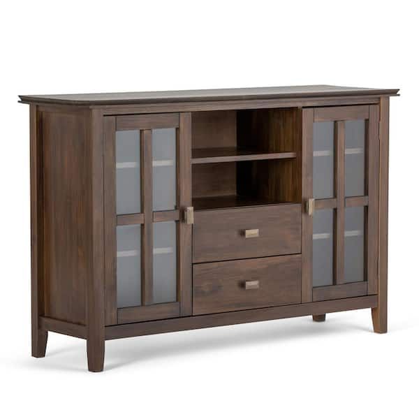 Simpli Home Artisan Solid Wood 53 In. Wide Transitional Tv Media Stand ... in Wood 53 Inch Wide Tv Media Stand & In Hickory Brown For Tvs Up To 55 Inches
