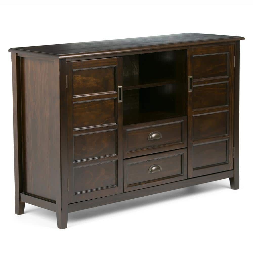 Simpli Home Burlington Solid Wood 54 In. Wide Transitional Tv Media ... within Solid Wood 48 Inch Wide Tv Media Stand And In Mahogany Brown For Tvs Up To