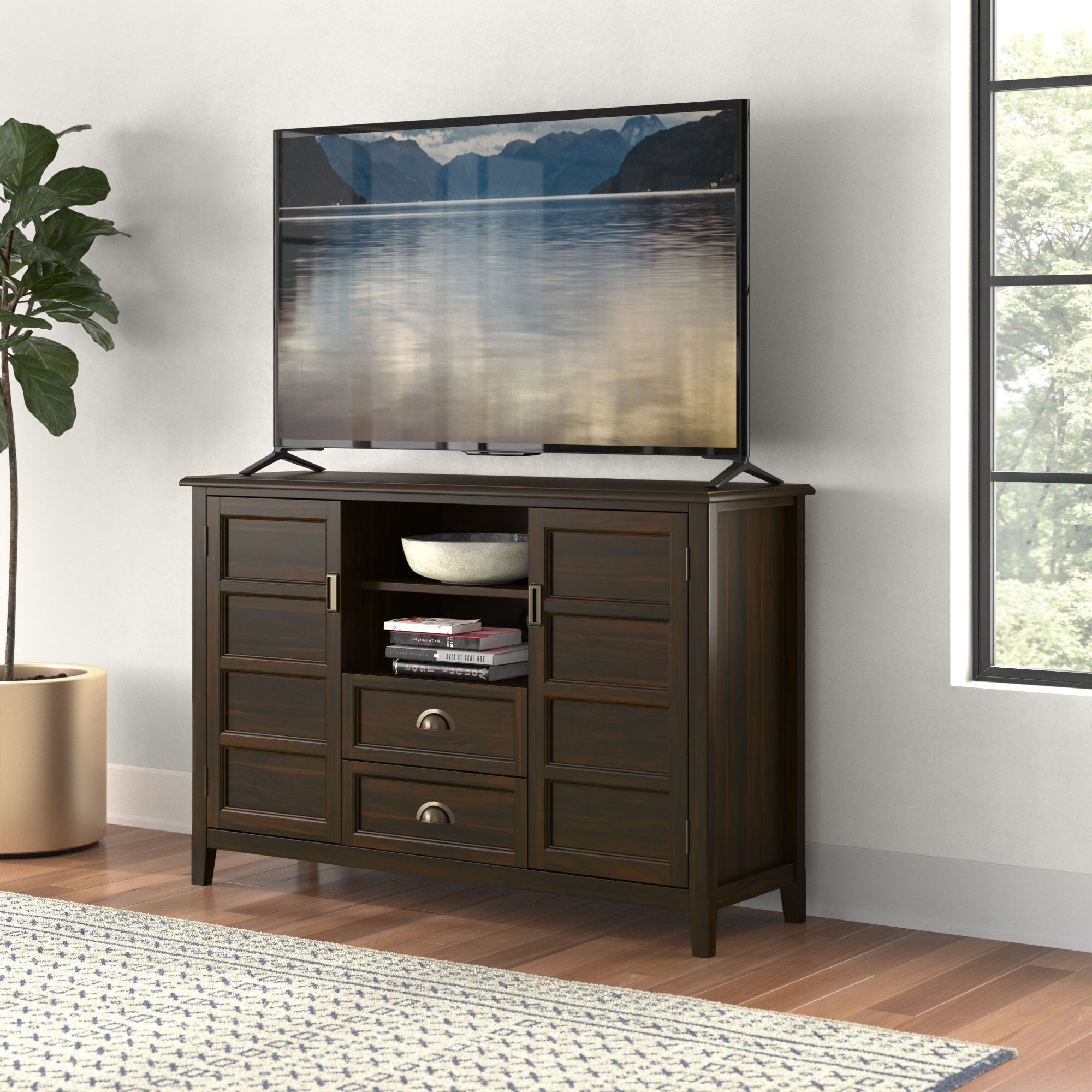 Simpli Home Burlington Solid Wood Tall Tv Media Stand For Tvs Up To 60 ... regarding The Evolution of Wooden TV Stands from Traditional to Contemporary