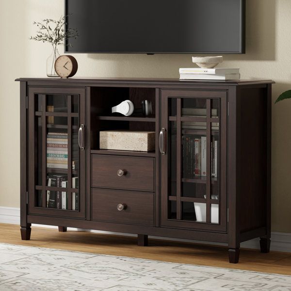 Simpli Home Connaught Solid Wood Tall Tv Stand In Dark Chestnut Brown ... throughout Connaught Solid Wood Tall Tv Stand, Dark Chestnut Brown For Tvs Up To