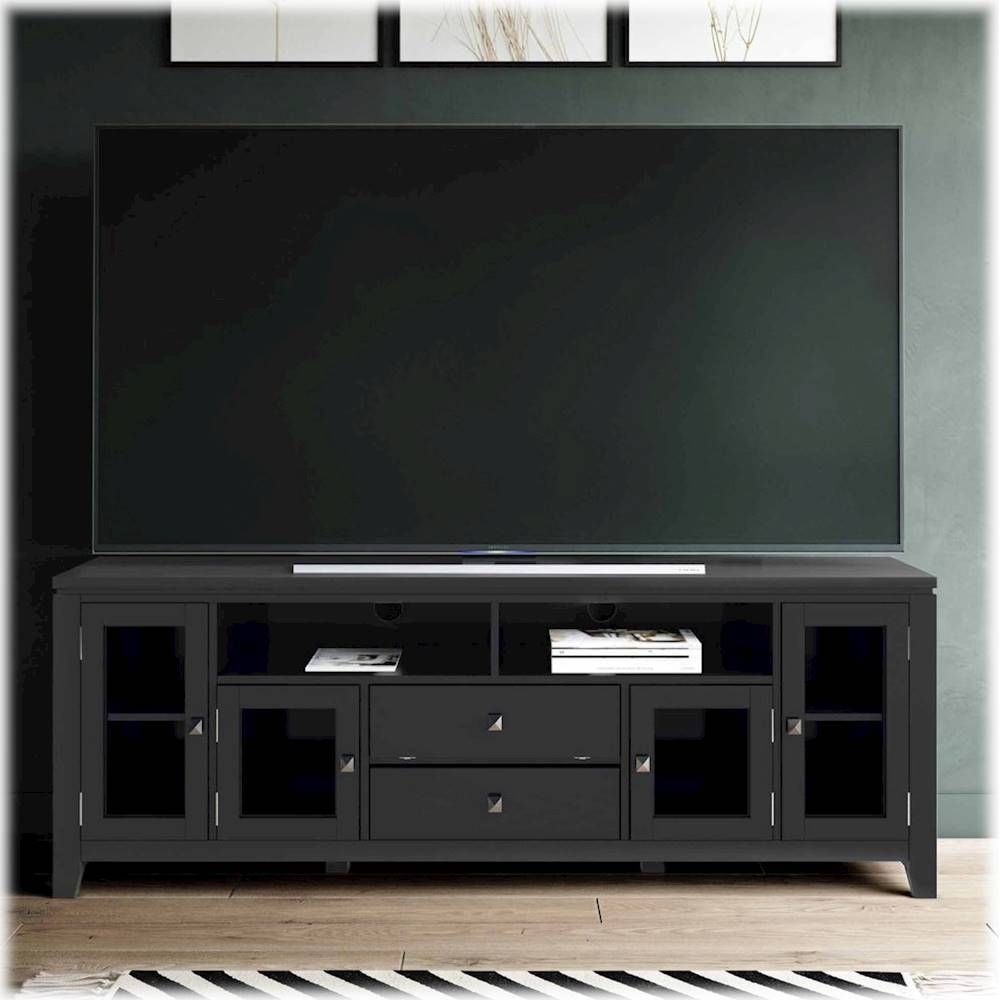 Simpli Home Cosmopolitan Solid Wood 72 Inch Wide Tv Media Stand For Tvs ... in Understanding the relationship between TV size and media stand proportion