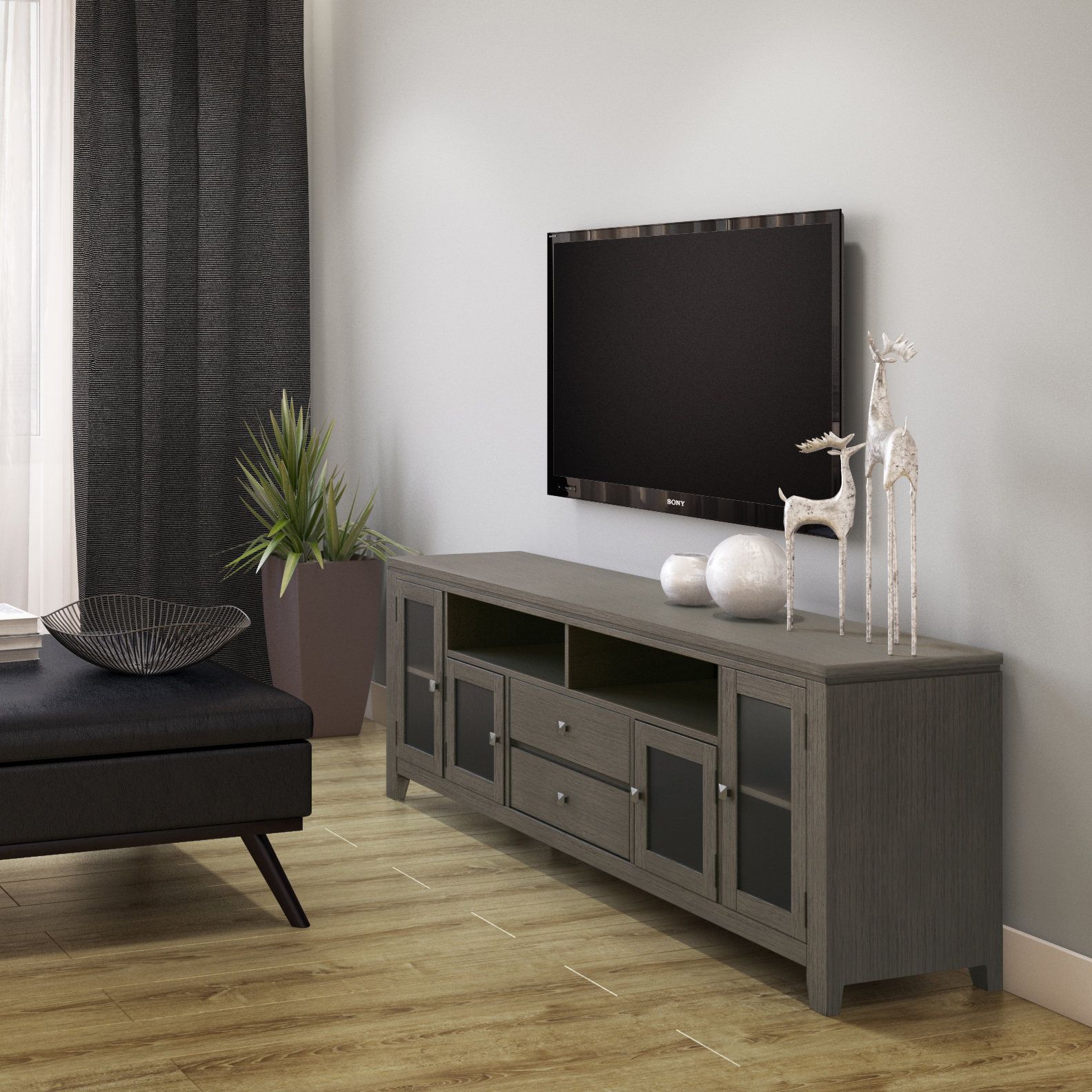 Simpli Home Cosmopolitan Solid Wood 72 Inch Wide Tv Media Stand For Tvs ... with regard to Understanding the relationship between TV size and media stand proportion