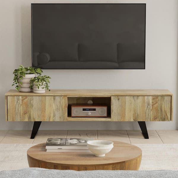 Simpli Home Lowry Solid Mango Wood 72 In. Wide Modern Industrial Tv ... for How to Choose the Right TV Stand That Complements Your 65 Inch Display