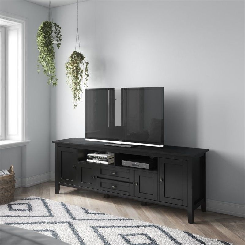 Simpli Home Warm Shaker Wood 72&amp;quot; Transitional Tv Media Stand In Black ... regarding Warm Shaker Solid Wood 72 Inch Tv Media Stand In Black For Tvs Up To 80 Inches