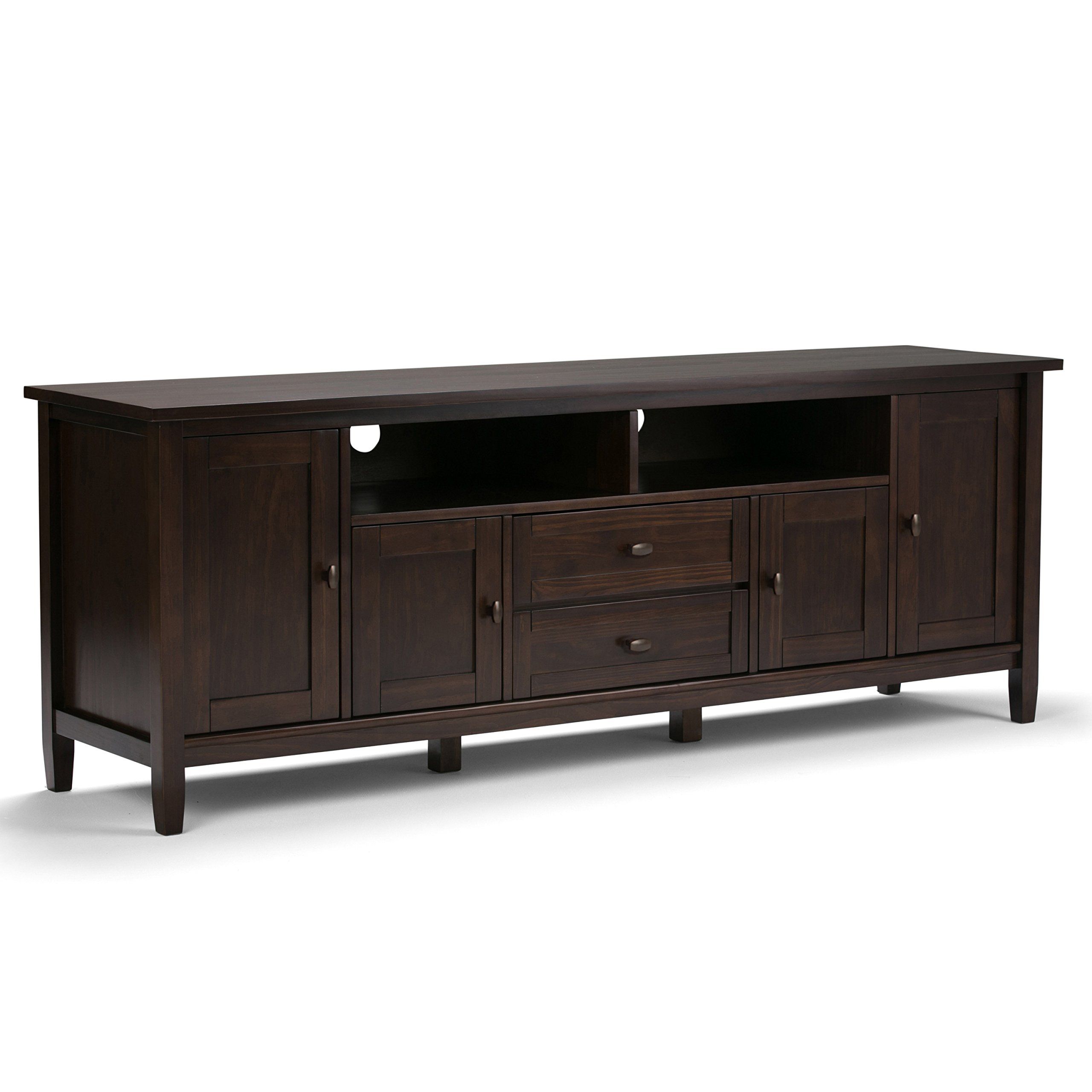Simplihome Warm Shaker Solid Wood Universal Tv Media Stand, 72 Inch ... inside The art of blending functionality with aesthetic appeal in home furnishings
