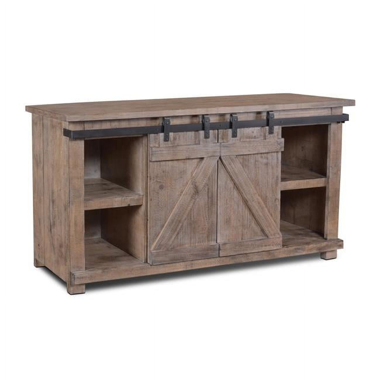 Stowe Barn Door Console - Media Cabinet &amp;amp; Tv Stand Rustic Gray Solid ... pertaining to Stowe Barn Door Console - Media Cabinet - Tv Stand - Rustic Gray Solid Wood