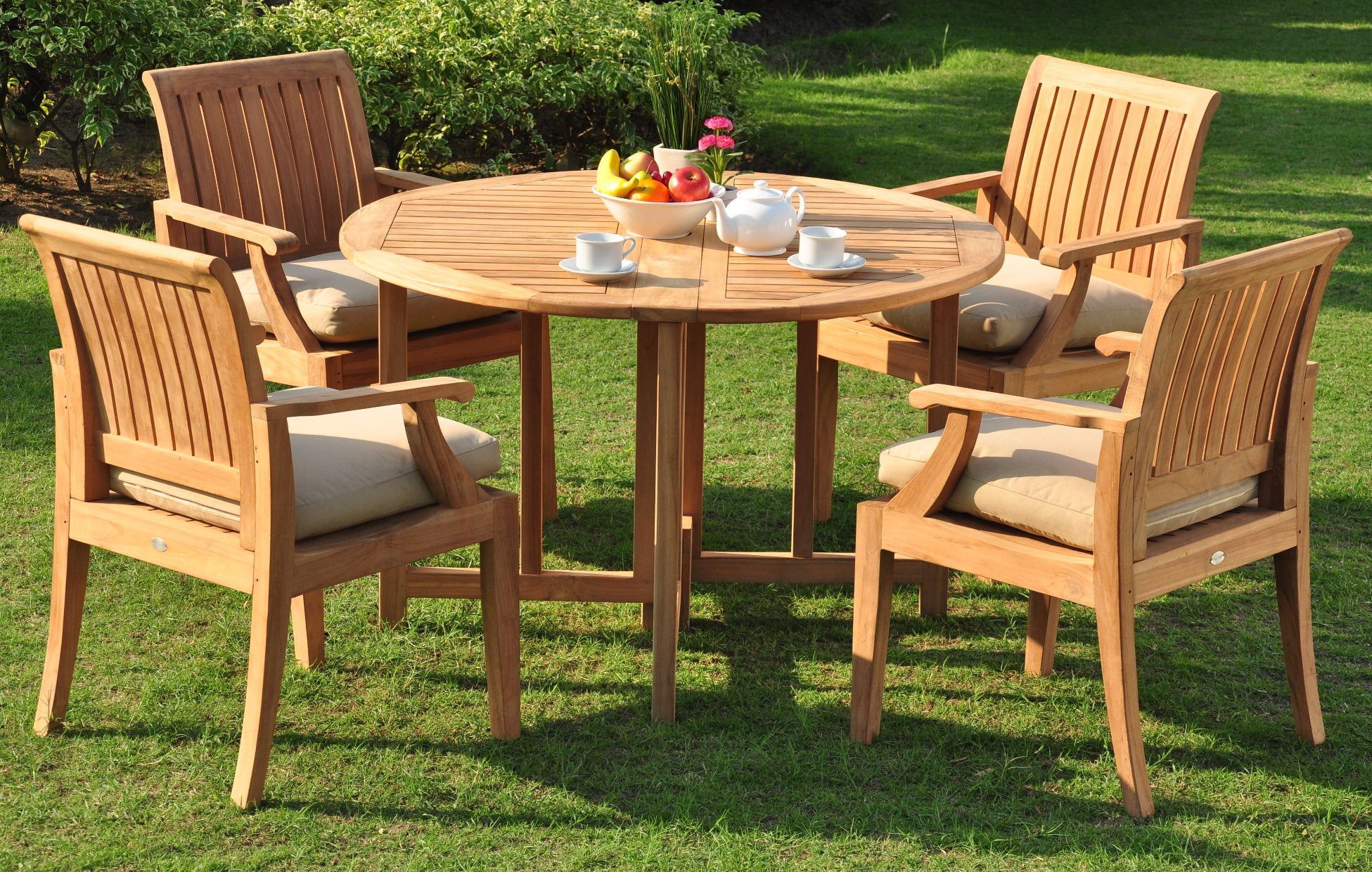 Teak Dining Set:4 Seater 5 Pc - 48" Round Butterfly Table And 4 Lagos ... within Designing outdoor living spaces with teak furniture longevity