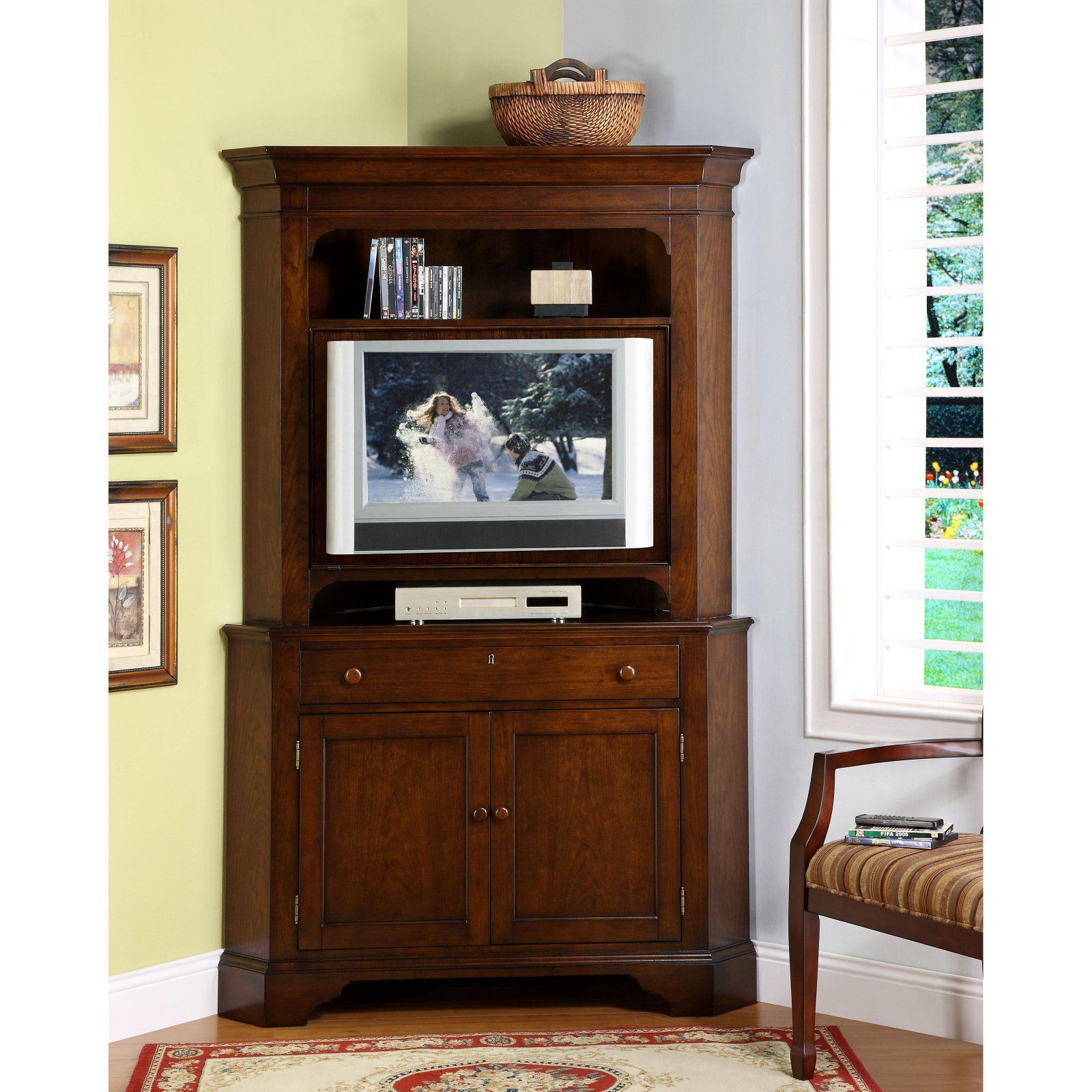 Top 15 Of Tall Tv Cabinets Corner Unit regarding Eagle Furniture Tall Mission 41" Wide Corner Tv Console, Dark Oak
