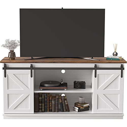 Top 5 Best Rustic Tv Stands 2024 - Pixelfy Blog with Rustic Barn Style 68&amp;quot; Wide Entertainment Console , Bright White, Plank Top: Dar