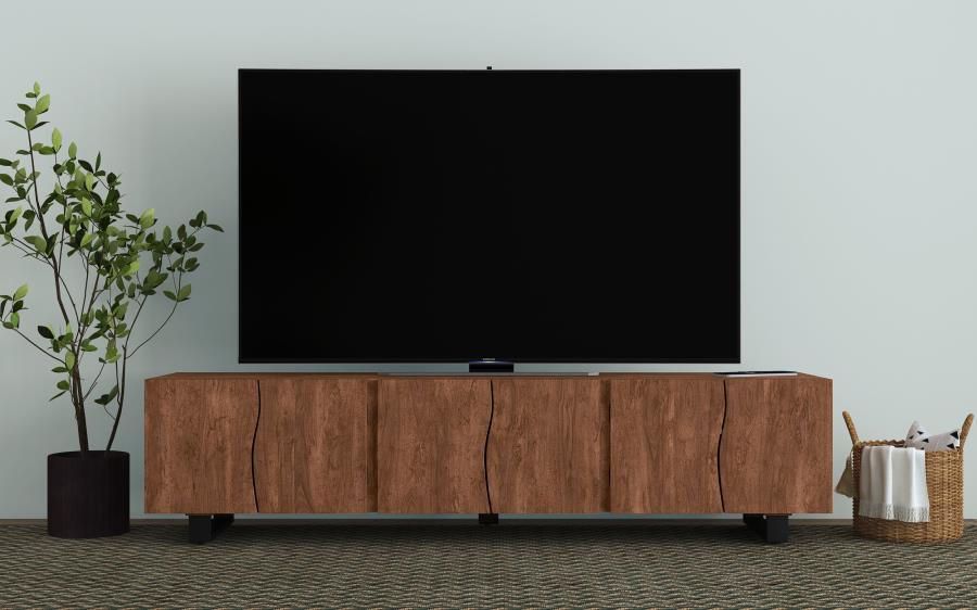 Trask 86-Inch Wood Tv Stand Media Console Mango Brown | Furniture Plus for The Timeless Appeal of Antique White Finish on Wooden TV Stands