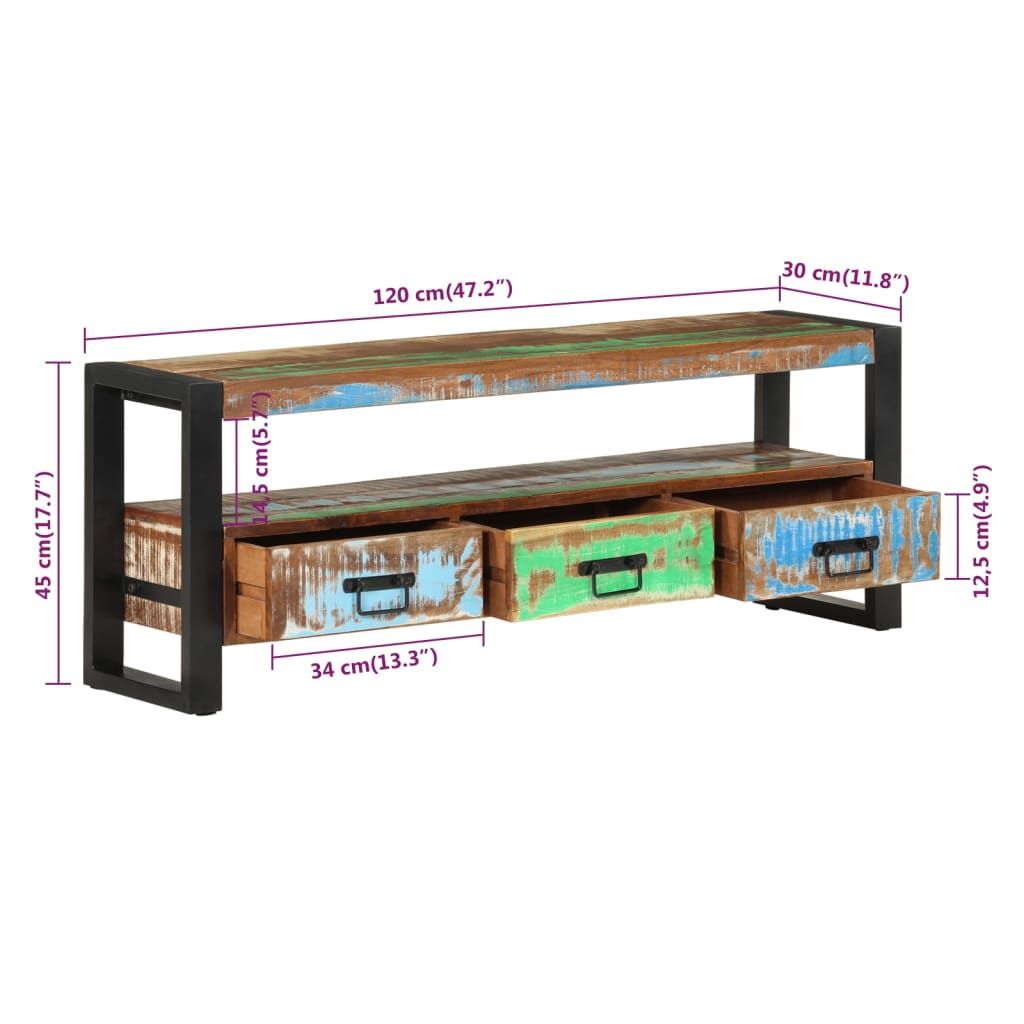 Tv Cabinet 120X30X45 Cm Solid Wood Reclaimed Vidaxl throughout Vidaxl Tv Cabinet Honey Brown And Grey Solid Acacia Wood, Powder-Coated Iron