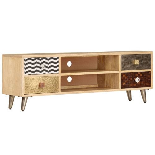 Vidaxl Solid Mango Wood Tv Cabinet Hifi Sideboard Stand Unit ... inside Design Tips for Creating a Cohesive Media Room Setup