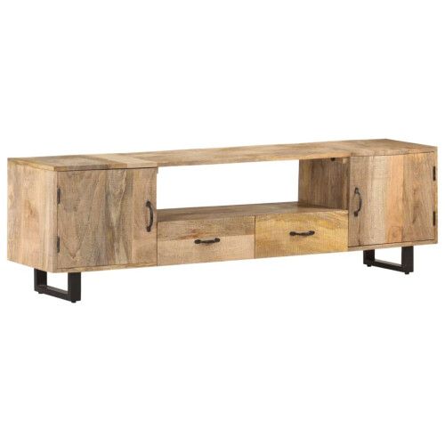 Vidaxl Solid Mango Wood Tv Cabinet Lowboard Television Stand Wooden ... with regard to Vidaxl Solid Mango Wood Tv Stand Adjustable Top Tv Cabinet Unit Sideboard