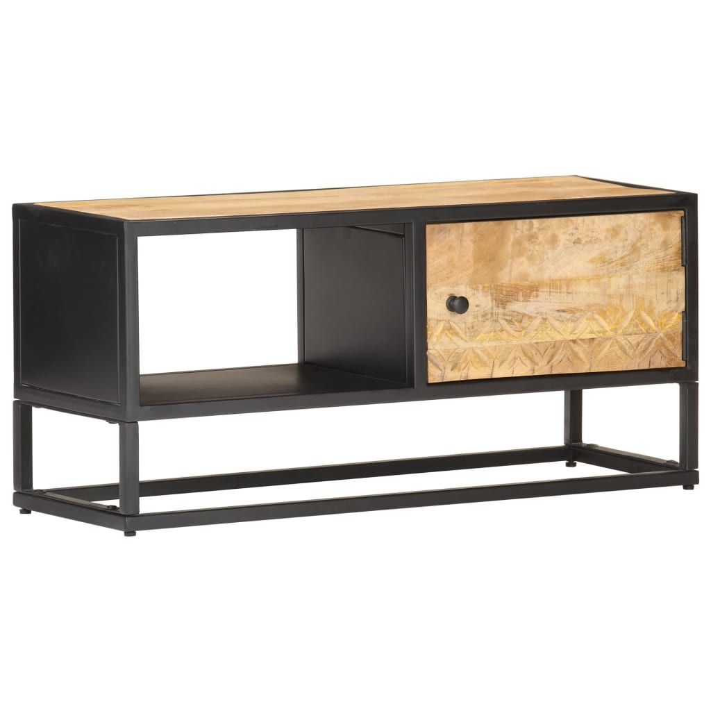 Vidaxl Tv Stand Tv Console Sideboard Tv Unit With Carved Door Rough ... pertaining to Vidaxl Tv Stand Tv Unit Sideboard Cupboard Rough Mango Wood And Natural Cane