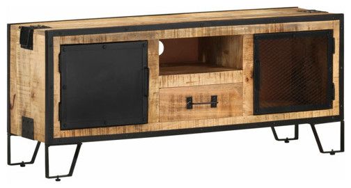 Vidaxl Tv Stand Tv Unit Sideboard Tv Console Media Cabinet Rough Mango ... pertaining to Vidaxl Tv Stand Tv Unit Sideboard Cupboard Rough Mango Wood And Natural Cane