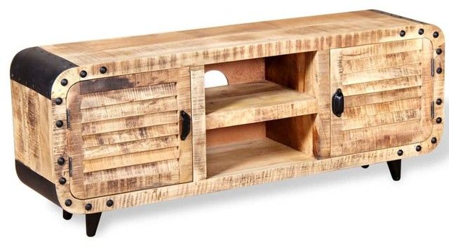 Vidaxl Tv Stand Tv Unit Sideboard Tv Console Media Cabinet Rough Mango ... within Design Trends in Modern Living Room Storage Solutions