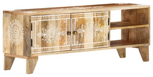 Vidaxl Tv Stand Tv Unit Sideboard Tv Console Media Cabinet Solid Wood ... inside Vidaxl Tv Stand Tv Unit Sideboard Tv Unit Cabinet Gray Solid Rough Mango Wood