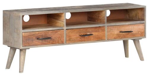 Vidaxl Tv Stand Tv Unit Sideboard Tv Unit Cabinet Gray Solid Rough ... pertaining to Vidaxl Tv Stand Tv Console Wall-Mounted Sideboard Media Unit Rough Mango Wood