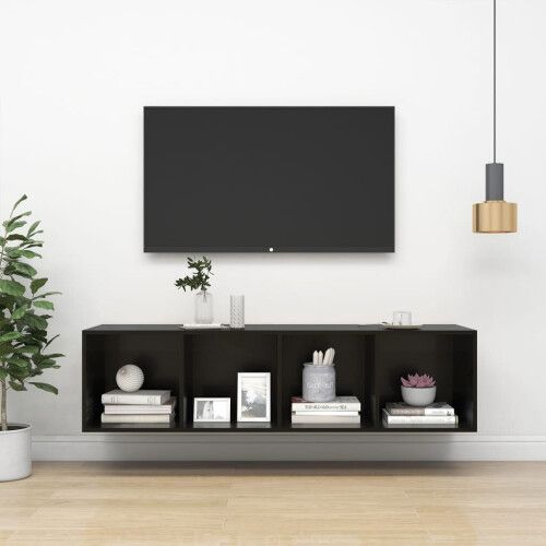 Vidaxl Wall-Mounted Tv Cabinet High Gloss Black Engineered Wood Unit ... pertaining to Vidaxl Tv Stand Tv Console Sideboard Tv Unit High Gloss Black Engineered Wood
