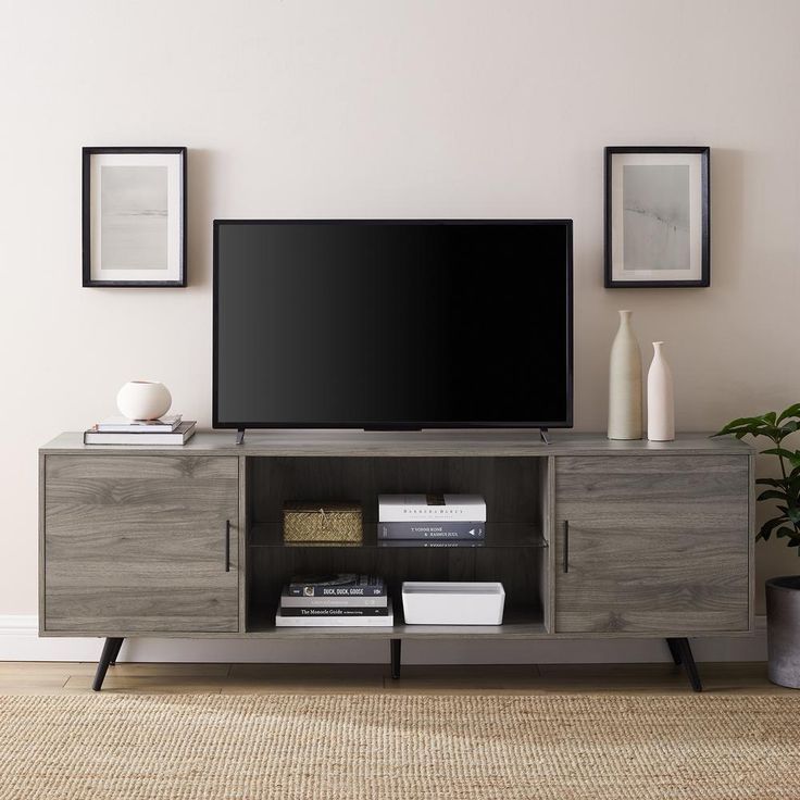 Walker Edison Furniture Company 70 In. Contemporary Slate Gray Tv Stand ... within 80" Two Door Tv Console Entertainment Stand Wood Cabinet Fully Assembled Gray