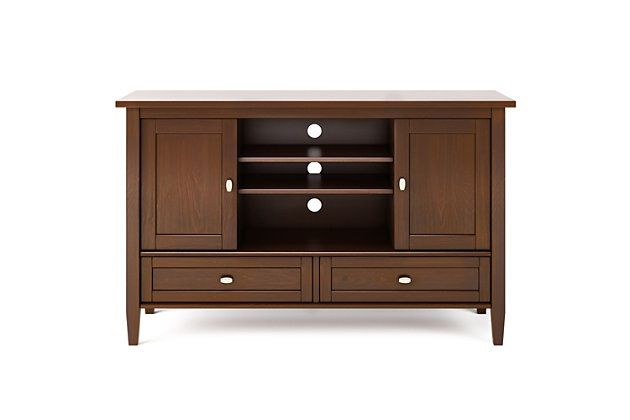Warm Shaker Solid Wood 47 Inch Wide Rustic Tv Media Stand In Russet ... regarding The Benefits of Solid Wood Construction in Media Furniture