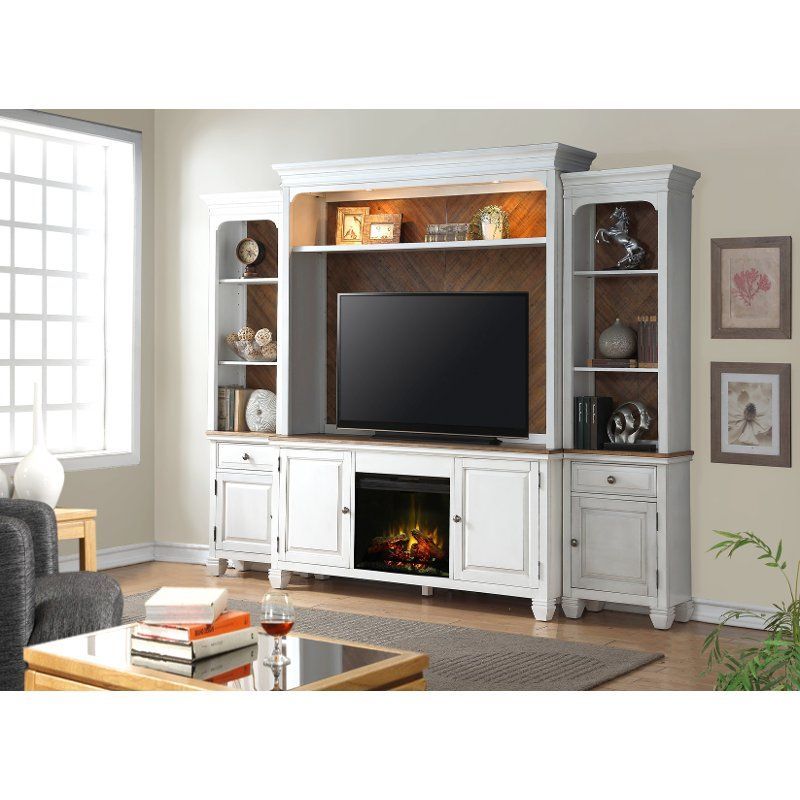 White 4 Piece Classic Fireplace Entertainment... | Rc Willey | Living ... intended for Classic Entertainment Stand, 4 Open Storage Shelves & Center Fireplace, Charcoal