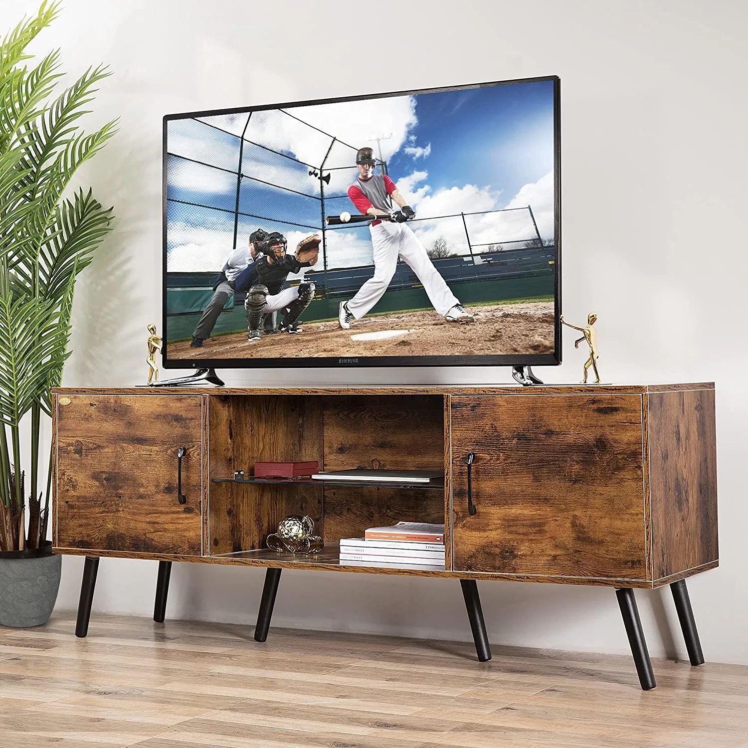 Wooden Mid-Century Modern Tv Stand For Tvs Up To 65 Inch Media Console ... with regard to The Art of Functional Aesthetics in Contemporary Interior Design