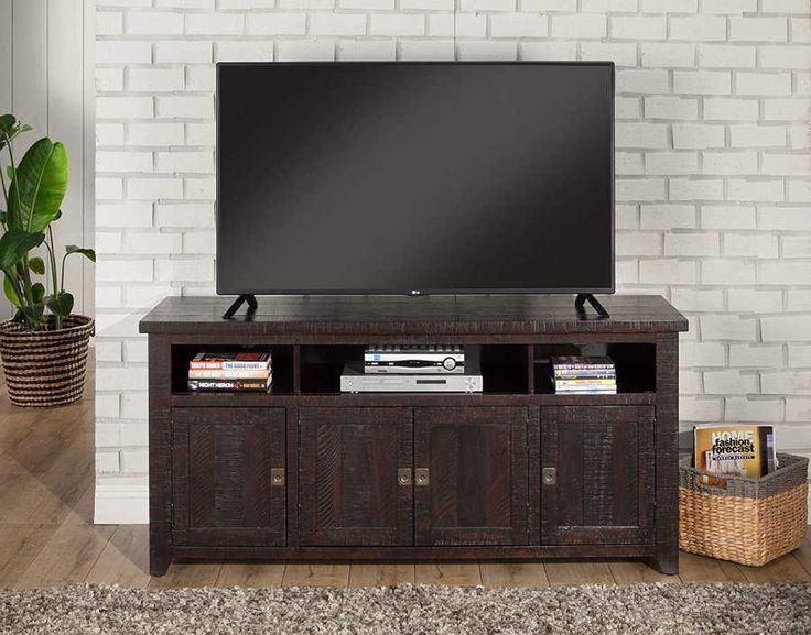 Wooden Tv Stand With 3 Shelves And Cabinets, Espresso Brown By Benzara ... intended for Benzara Bm191409 Metal Framed Wooden Tv Stand Straight, Black And Brown
