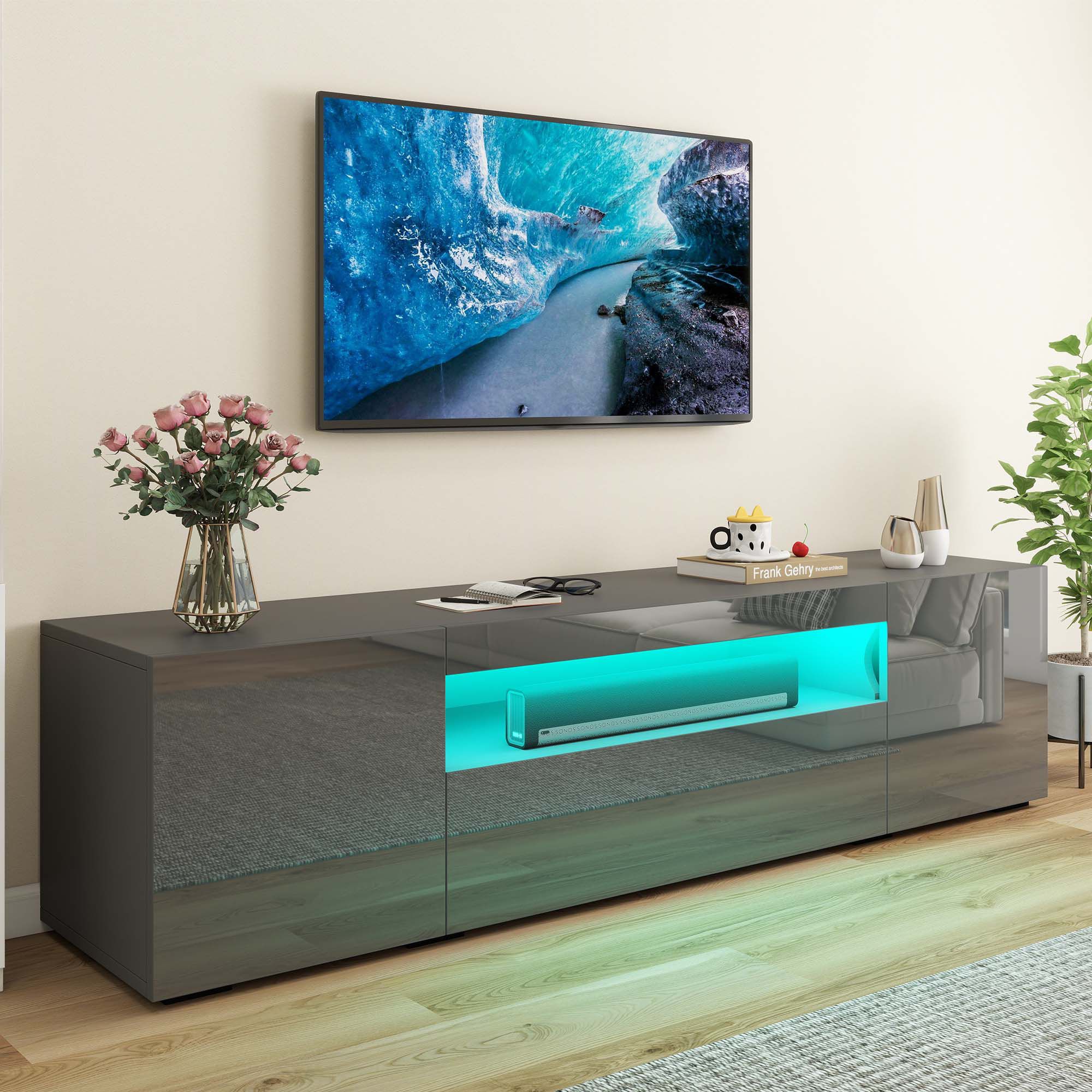 Wrought Studio™ Modern High Glossy Led Entertainment Center Tv Stand ... pertaining to Tateus 71-Inch Stylish Tv Cabinet Entertainment Centertv Stand,Tv Console Table, Green