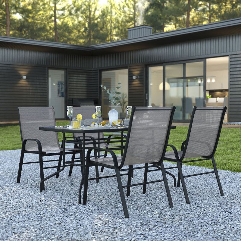 Zailey 5 Piece Patio Dining Set - Glass Table, 4 Flex Stack Chairs ... with regard to Understanding the versatility of 5-piece and 7-piece patio dining collections