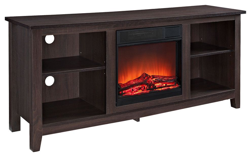 58" Wood Tv Stand With Electric Fireplace Insert - Transitional ... with Transforming Your客厅 into a Showpiece with Thoughtful Shelving