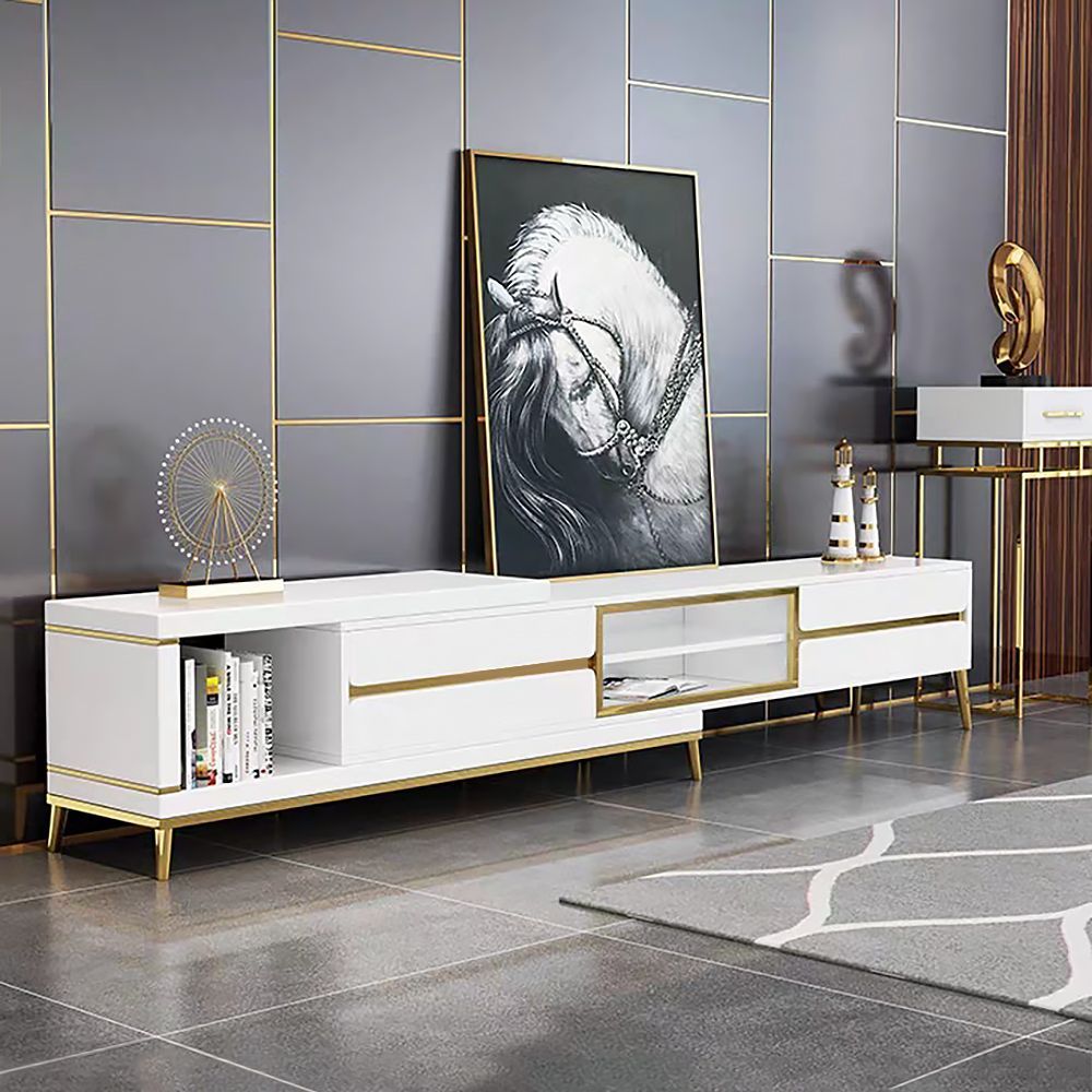 73" White & Gold Tv Stand Media Console Extendable With 4 Drawers Up To ... inside Design Considerations for Large-Scale TV Stands in Contemporary Homes