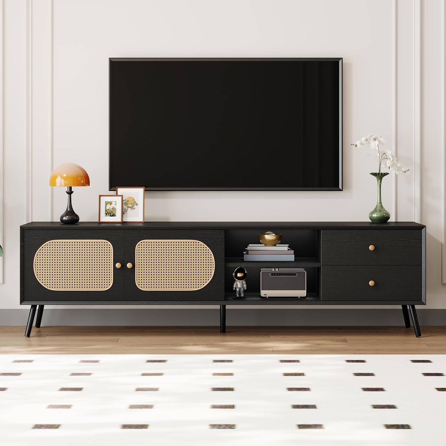 Amazon.com: Dancingswan 70 Inch Tv Stand Entertainment Center: Mid ... inside Entertainment Center Mid-Century Modern Butler Loft Distressed Black