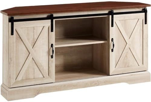 Amazon.com: Pemberly Row Farmhouse Wood Corner Tv Stand For Tvs Up To ... pertaining to Creating Visual Harmony with Built-in Storage Solutions