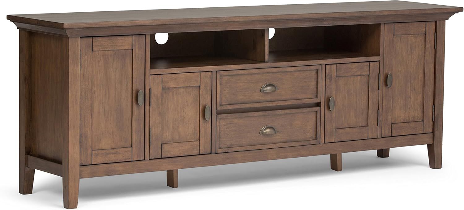 Amazon.com: Simplihome Redmond Solid Wood 72 Inch Wide Transitional Tv ... for Solid Wood 72&amp;quot; Wide Tv Media Stand In Natural Aged Brown For Tvs Up To 80&amp;quot;Es