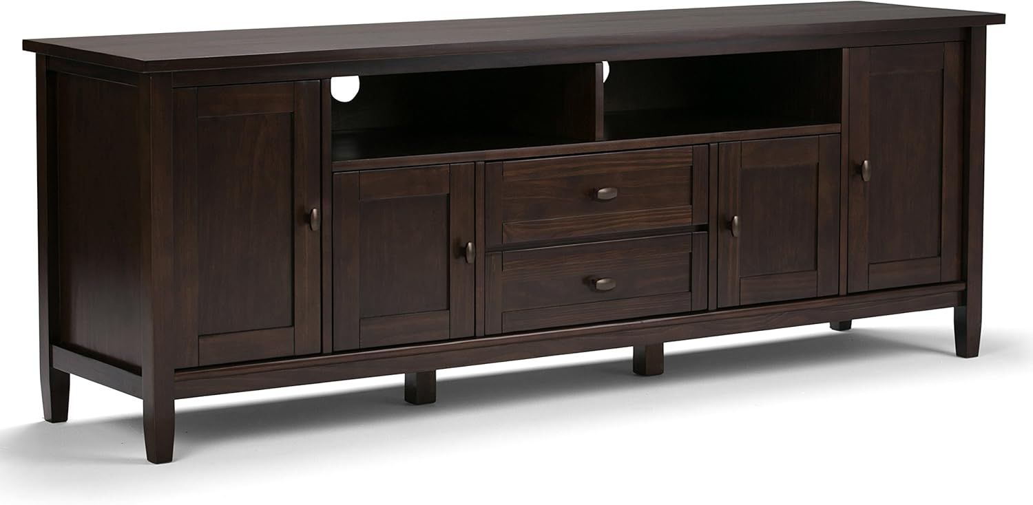 Amazon.com: Simplihome Warm Shaker Solid Wood 72 Inch Wide Transitional ... inside Solid Wood 72&amp;quot; Wide Tv Media Stand In Natural Aged Brown For Tvs Up To 80&amp;quot;Es