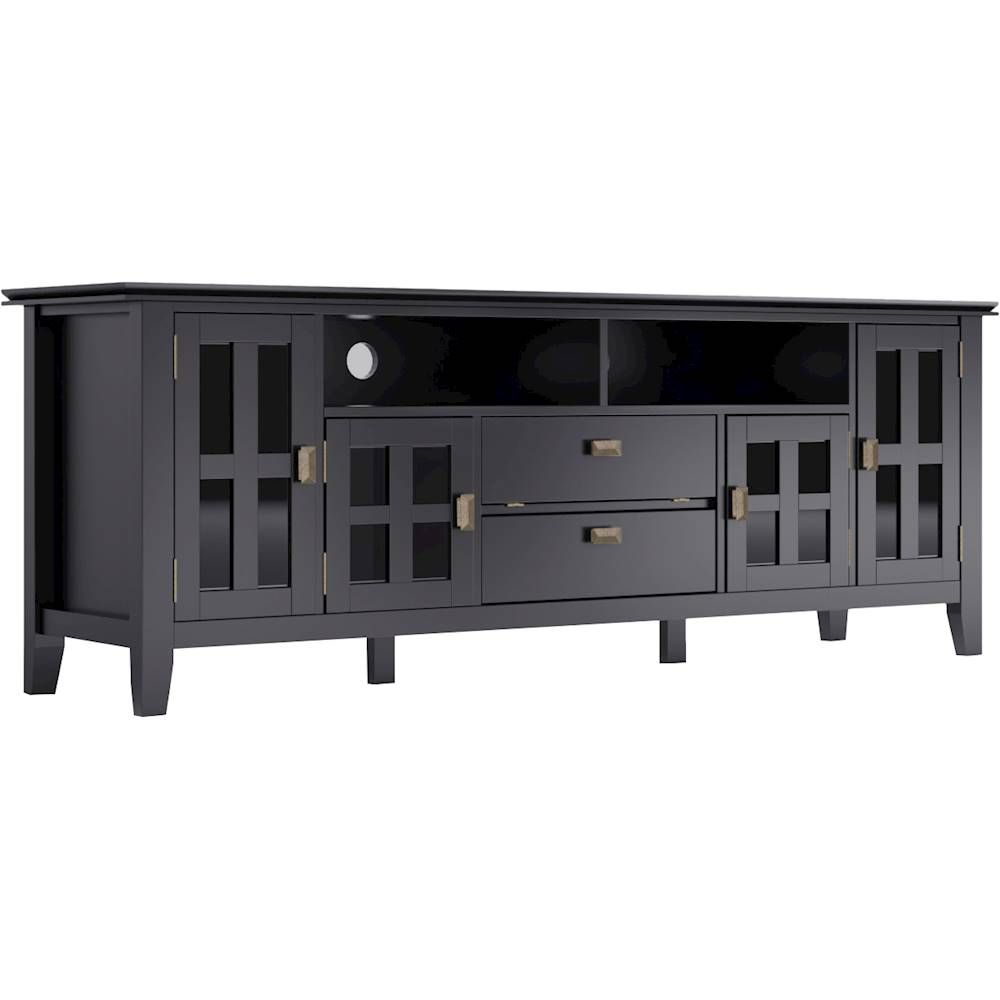Artisan Solid Wood 72 Inch Wide Transitional Tv Media Stand For Tvs Up ... inside Artisan Solid Wood 72 Inch Wide Tv Media Stand In Black For Tvs Up To 80 Inches