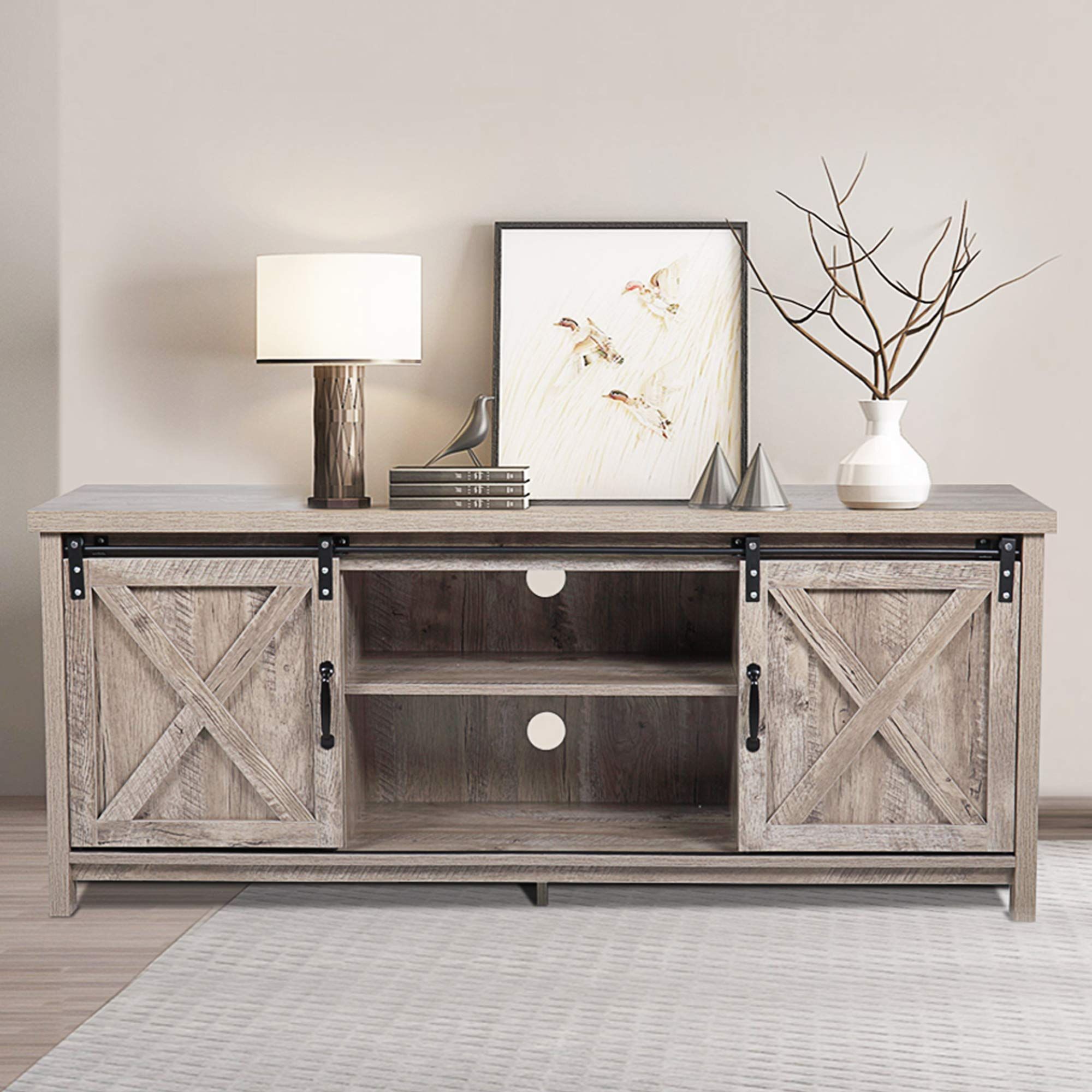 Buy Jaxpety Wood Television Stand Sliding Barn Doors Tv Stand Farmhouse ... with Vintage Charm Meets Modern Functionality in Rustic Wood Iron Barn Door Media Consoles