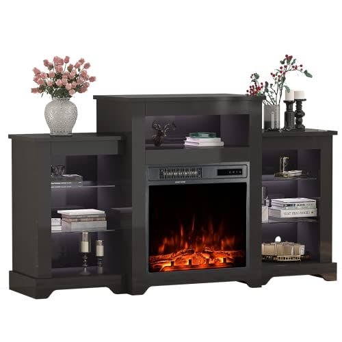 Erommy 55” Fireplace Tv Stand With 18” Electric Fireplace Insert, Led ... with regard to Classic Entertainment Center, Adjustable Shelving & Electric Fireplace, Espresso