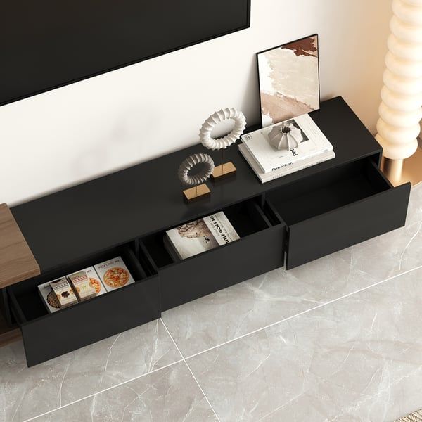 Free Shipping On Quoint 100.4" Modern Black Tv Stand Retracted ... inside Practical benefits of retracted storage solutions for modern media room organization