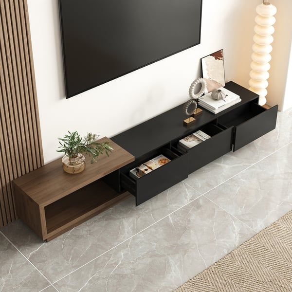 Free Shipping On Quoint 100.4" Modern Black Tv Stand Retracted ... with regard to 100.4" Modern Tv Stand Retracted/Extendable 3-Drawer Media Console