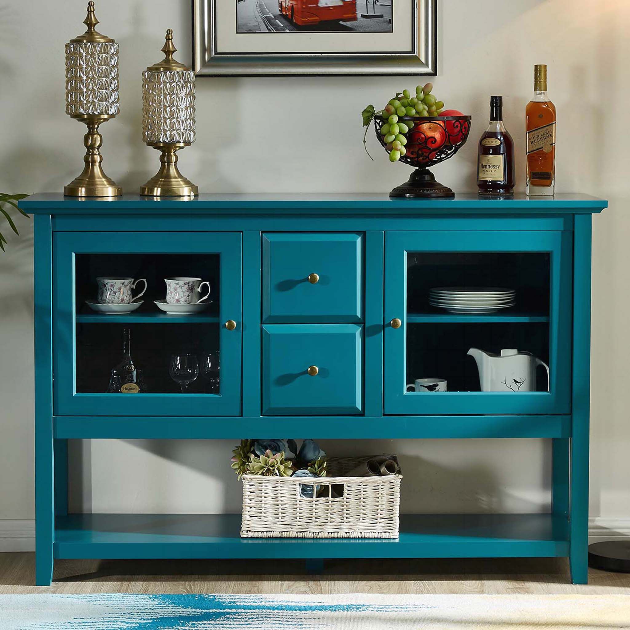 George Oliver 52" Modern Sideboard Storage With Adjustable Shelves ... with regard to Distressed Rich Teal Blue 2 Doors Low Credenza Sideboard Console Cabinet