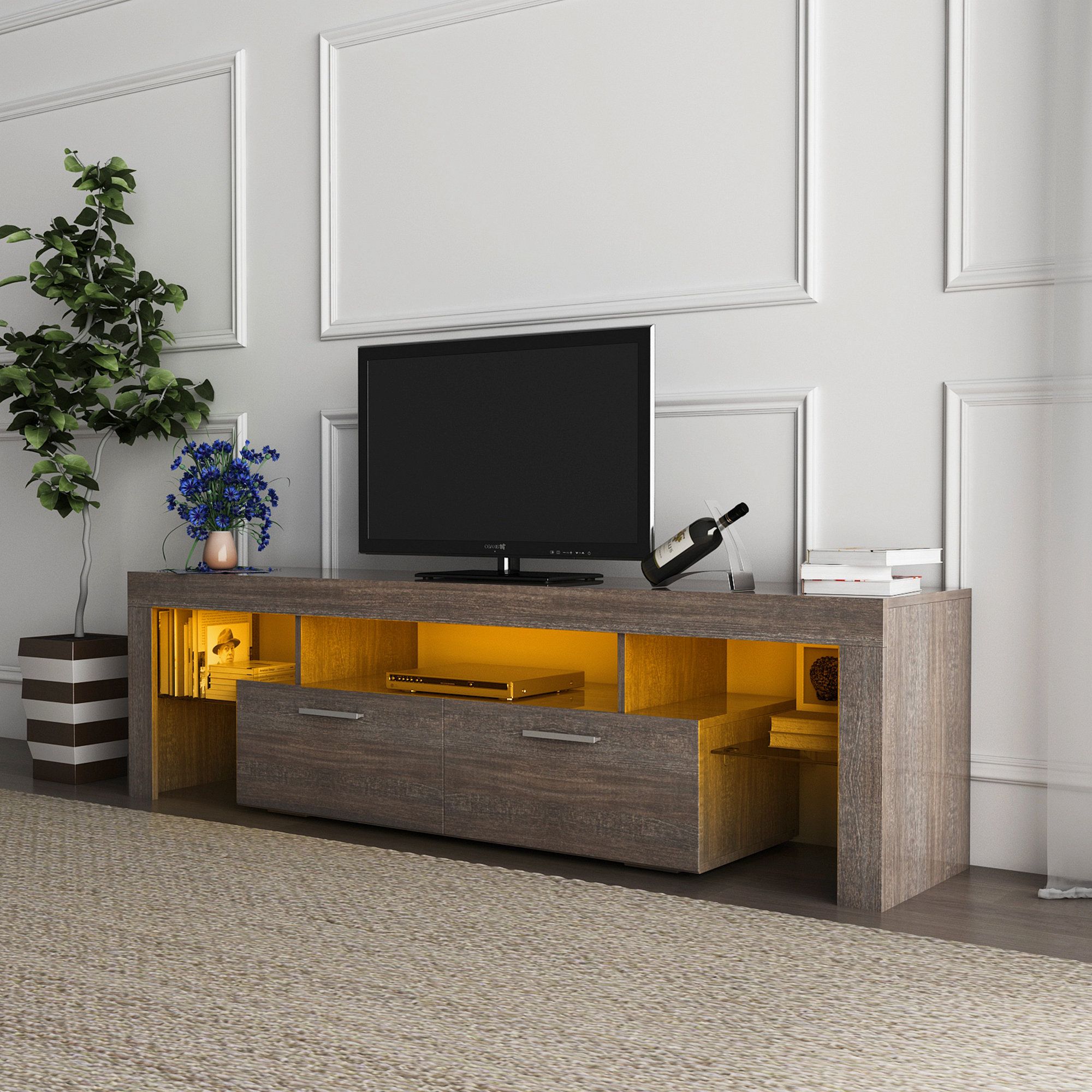Ivy Bronx Antwann Modern Led Tv Stand For 70" Tvs, Wood Entertainment ... within Understanding the evolution of modern entertainment stands and cabinet designs
