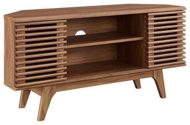 Modway Render 46" Laminate And Particleboard Corner Tv Stand In Walnut ... within Creating Functional Living Spaces with Corner TV Furniture Solutions