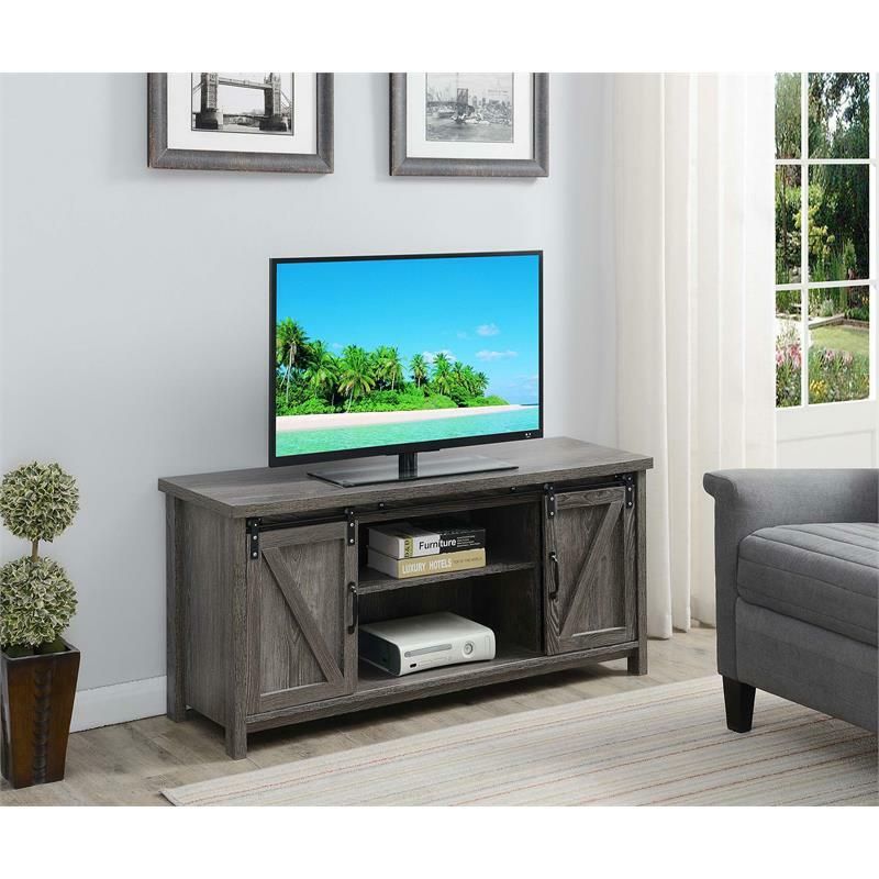Pemberly Row Farmhouse Wood Barn Door Tv Stand For Tvs Up To 52" In ... within Pemberly Row Farmhouse Wood Corner Tv Stand For Tvs Up To 52" In Gray