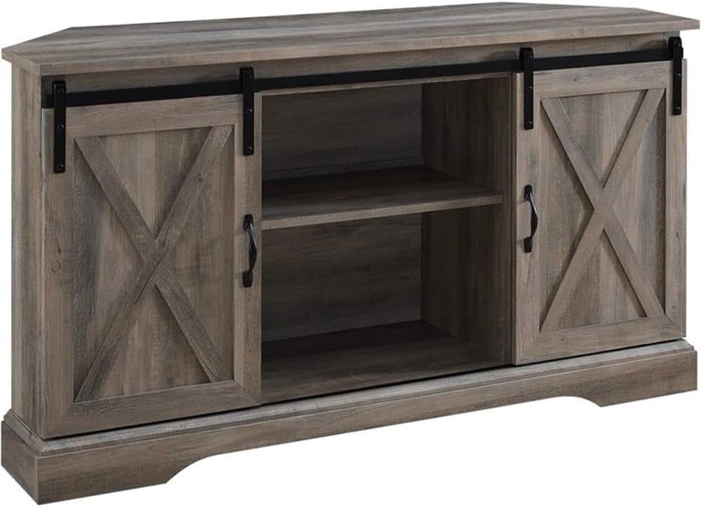 Pemberly Row Farmhouse Wood Corner Tv Stand For Tvs Up To 52" With ... intended for Pemberly Row Farmhouse Wood Corner Tv Stand For Tvs Up To 52" In Gray